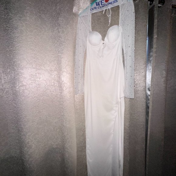 SAN MARINO  Embellished Side Split Maxi Dress in off White - Picture 4 of 6